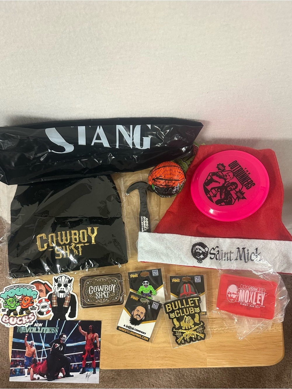 Pro Wrestling AEW Crate Lot WWE WWF WCW Stickers Pins Hats & More Swag See Pics